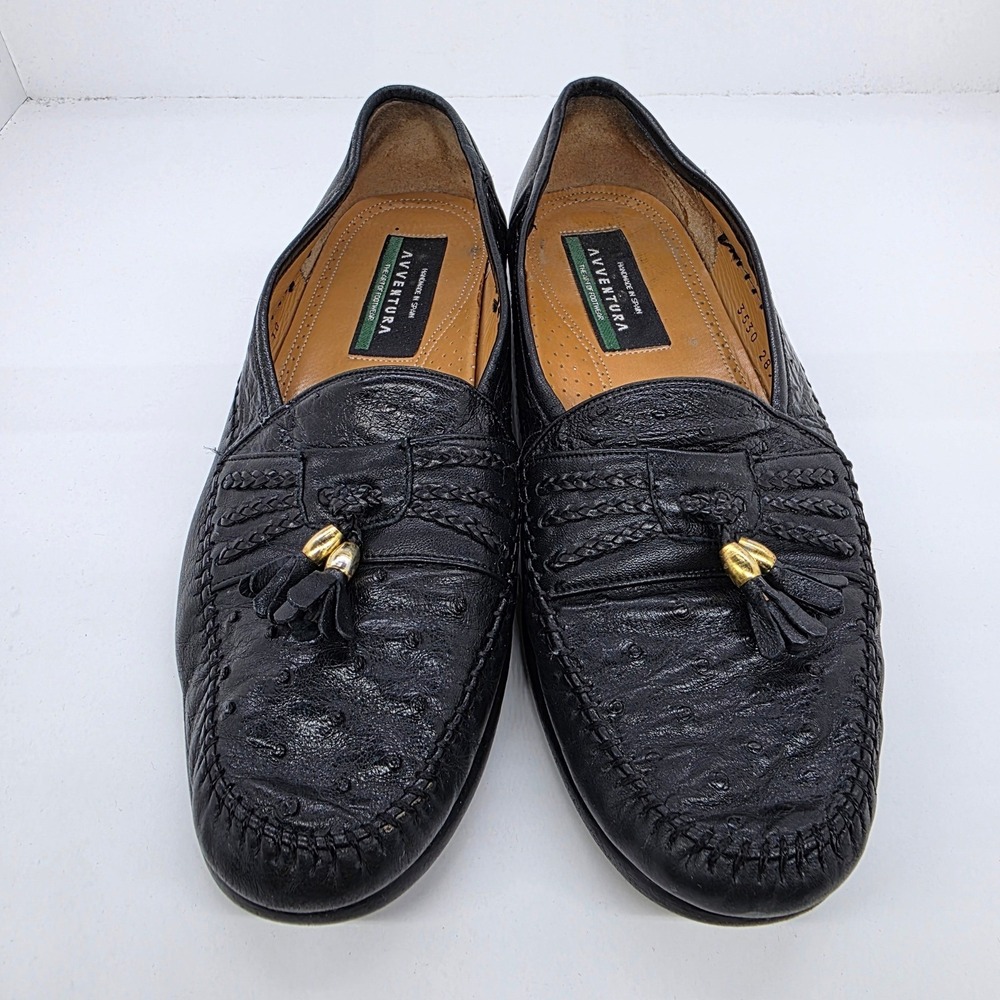 Avventura Black Ostrich Quill Tassel Loafers Men's 10M Handmade in Spain 3530 - Picture 5 of 11